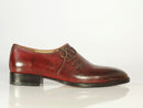 Men's Handmade Oxford Leather Burgundy Shoes, Men Side Lace Up Designer Shoes - theleathersouq
