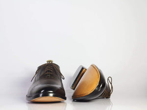 Men's Handmade Black Brown Cap Toe Brogue Leather Shoes, Men Designer Shoes - theleathersouq