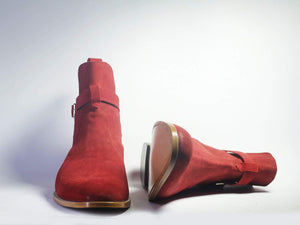 Handmade Men's Red Suede Ankle Boots, Men Designer Jodhpurs Boots - theleathersouq