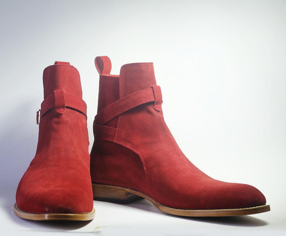 Handmade Men's Red Suede Ankle Men Designer Jodhpurs Boots – theleathersouq