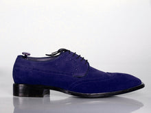 Load image into Gallery viewer, New Men&#39;s Handmade Blue Wing Tip Lace Up Shoes, Men Suede Designer Shoes - theleathersouq