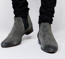 Load image into Gallery viewer, Stylish Handmade Men’s Grey Color Boots, Suede Ankle High Chelsea Dress Slip On Boots - theleathersouq