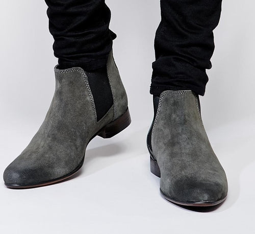 Stylish Handmade Men’s Grey Color Boots, Suede Ankle High Chelsea Dress Slip On Boots - theleathersouq