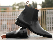 Load image into Gallery viewer, Men&#39;s Handmade Black Leather Chelsea Boots, Men Ankle Boots, Men Designer Boots - theleathersouq