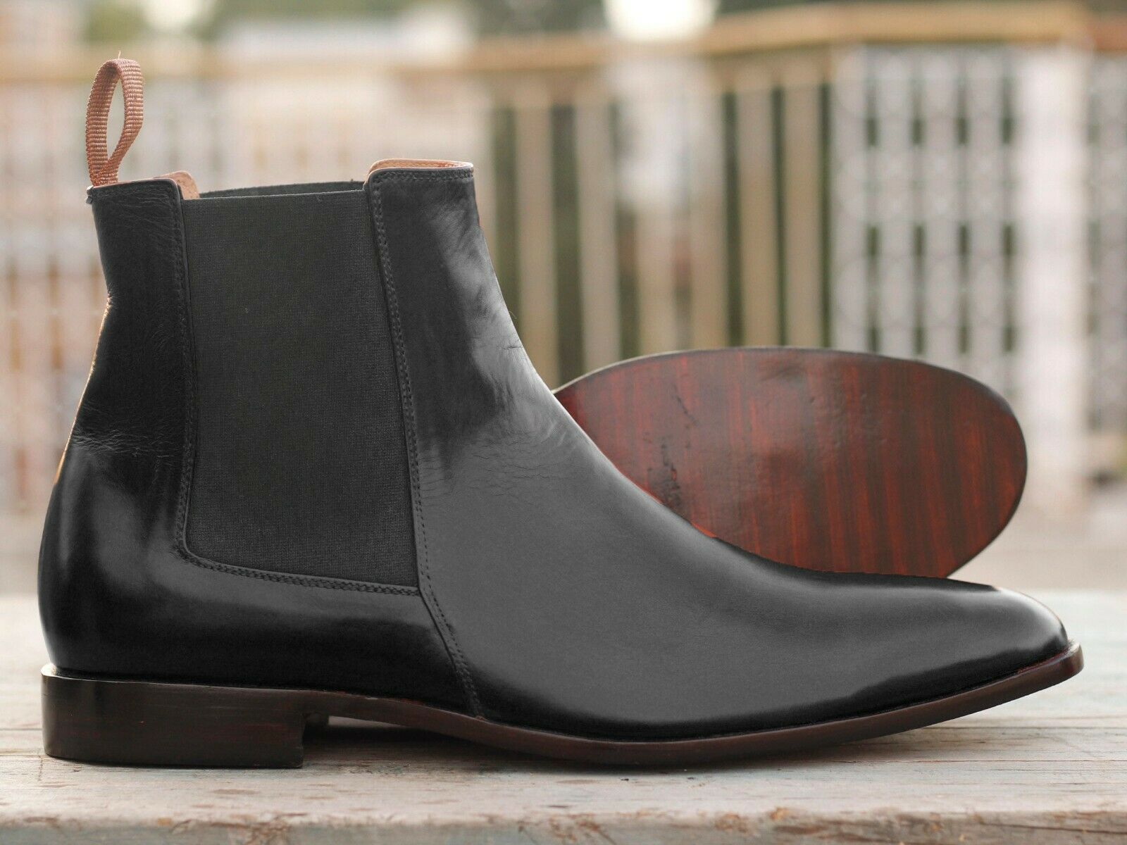 New Handmade Black Leather Chelsea Style Boots Men Dress 