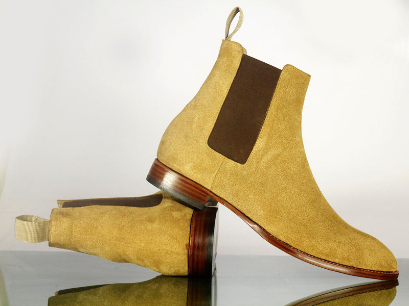 Elegant Men's  Handmade Beige Suede Chelsea Boots, Men Ankle Boots, Men Designer Boots - theleathersouq