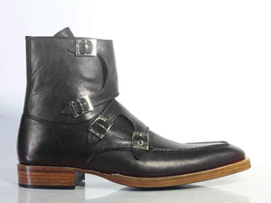 Stylish Men's Handmade Black Leather Quad Buckle Boots, Men Ankle Boots, Men Designer Boots - theleathersouq