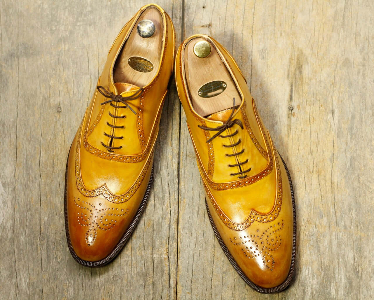 Handmade Mens Tan brown wingtip Leather Dress shoes, Men brogue formal shoes