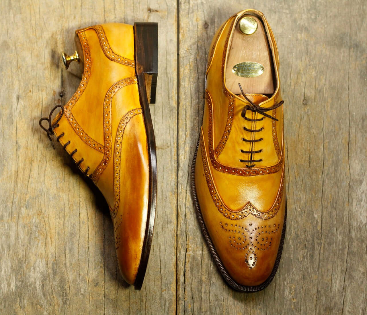 Handmade Mens Tan brown wingtip Leather Dress shoes, Men brogue formal shoes