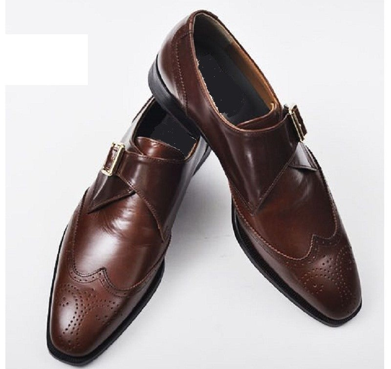 Handmade Men's Brown Wing Tip Brogue Leather Monk Strap Shoes, Men Des ...
