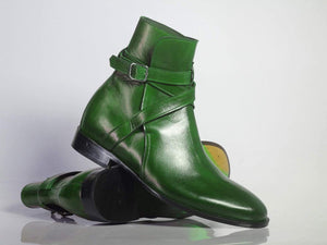 New Handmade Men's Green Leather Jodhpur Boots, Men Ankle Boots, Men Designer Boots - theleathersouq