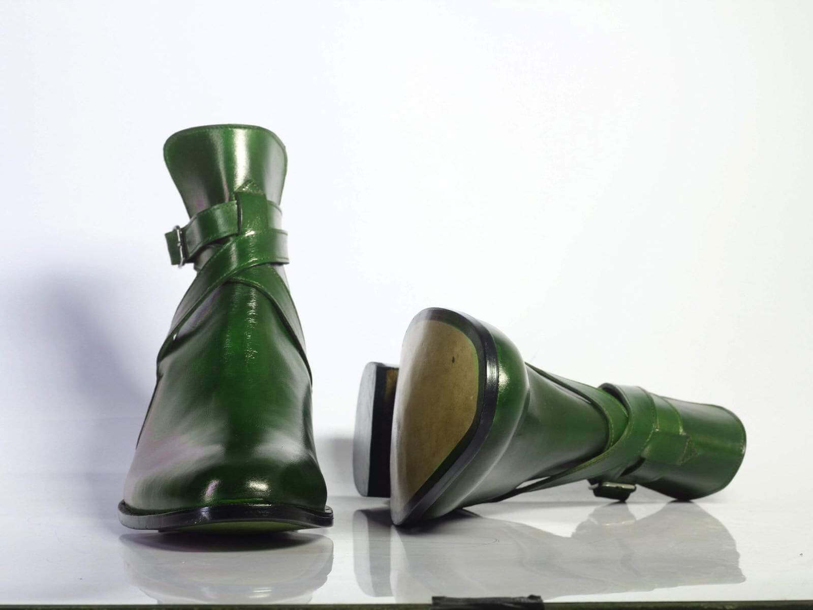 New Handmade Men's Green Leather Jodhpur Boots, Men Ankle Boots, Men Designer Boots - theleathersouq