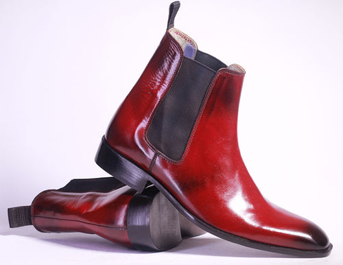 New Handmade Men's Burgundy Leather Chelsea Boots, Men Ankle Boots, Men Designer Boots - theleathersouq