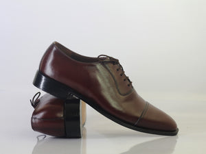 Handmade Men's Burgundy Cap Toe Leather Lace Up Shoes, Men Designer Dress Formal Shoes - theleathersouq