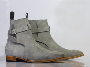 Handmade Men's Gray Suede Jodhpur Boots, Men Ankle Boots, Men Designer Boots - theleathersouq