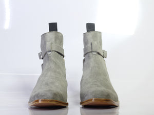 Handmade Men's Gray Suede Jodhpur Boots, Men Ankle Boots, Men Designer Boots - theleathersouq