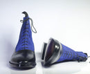 Handmade Men's Black Leather Blue Suede Lace Up Boots, Men Ankle Boots, Men Designer Boots - theleathersouq