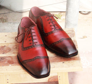 Handmade Men's Burgundy Wing Tip Leather Lace Up Shoes, Men Designer Dress Formal Shoes - theleathersouq