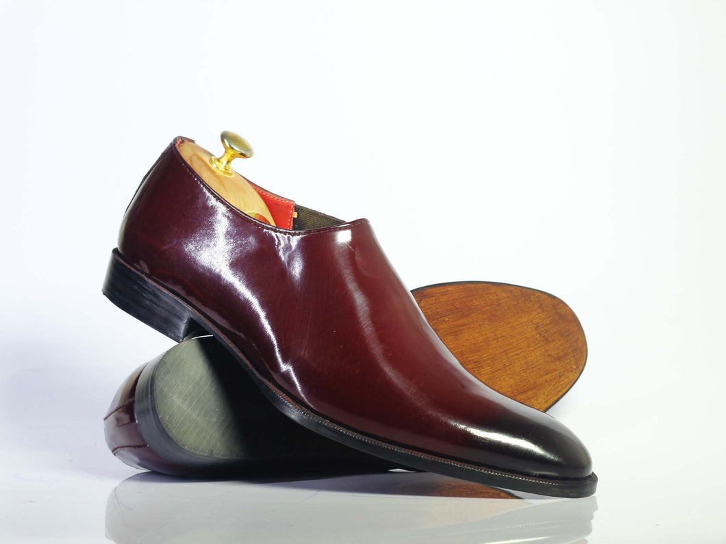Handmade Men's Burgundy Chelsea Style Leather Slip On Shoes, Men Designer Dress Formal Shoes - theleathersouq
