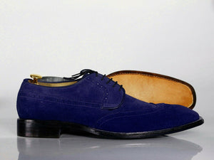 Handmade Men's Navy Blue Wing Tip Suede Lace Up Shoes, Men Designer Dr ...