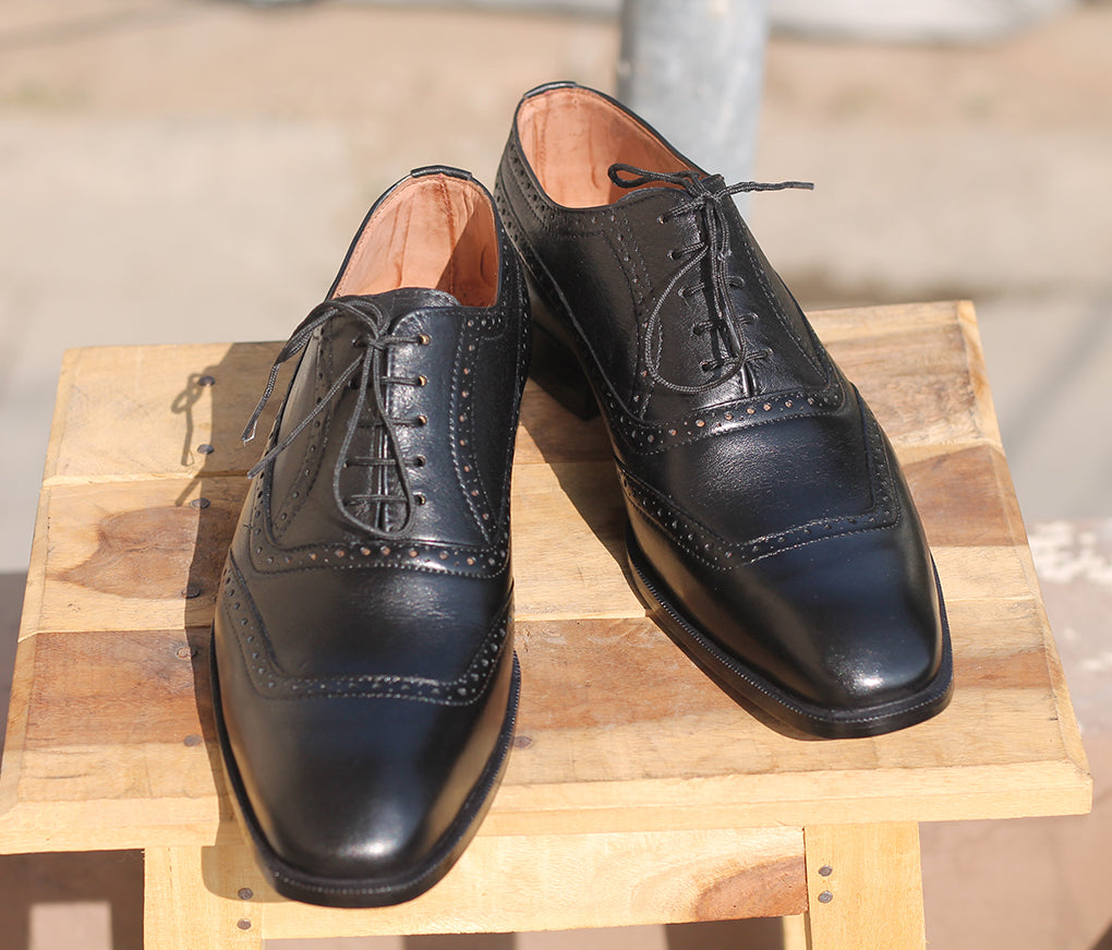 Handmade Men's Black Square Toe Leather Lace Up Shoes, Men Designer Dress Formal Shoes - theleathersouq