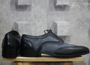 Handmade Men's Black Gray Leather Suede Wing Tip Lace Up Shoes, Men Dress Formal Shoes