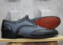 Handmade Men's Black Gray Leather Suede Wing Tip Lace Up Shoes, Men Dress Formal Shoes