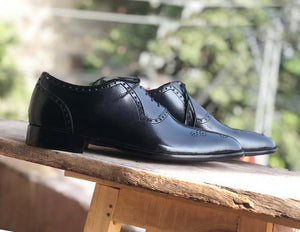 Handmade Men's Black Brogue Toe Leather Lace Up Shoes, Men Designer Dress Formal Luxury Shoes - theleathersouq