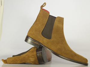 Handmade Men's Tan Suede Chelsea Boots, Men Ankle Boots, Men Designer Boots - theleathersouq