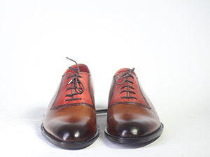 Handmade Men's Two Tone Brown Leather Lace Up Shoes, Men Designer Dress Formal Luxury Shoes - theleathersouq