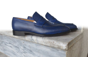 Handmade Men's Blue Leather Loafer Shoes, Men Designer Dress Formal Luxury Shoes - theleathersouq