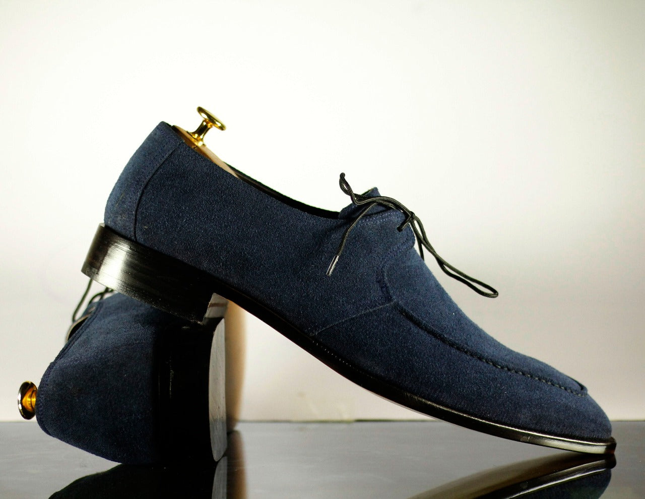 Handmade Men's Blue Suede Shoe, Men Designer Shoes, Men Lace Up Dress Shoes