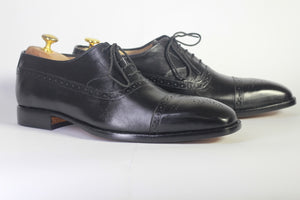 Handmade Men's Black Cap Toe Brogue Leather Lace Up Shoes, Men Designer Dress Formal Luxury Shoes - theleathersouq