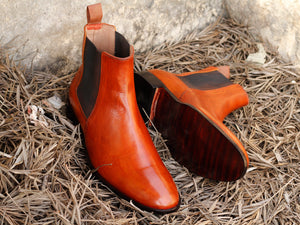 Handmade Men's Tan Leather Chelsea Boots, Men Ankle Boots, Men Designer Fashion Boots - theleathersouq