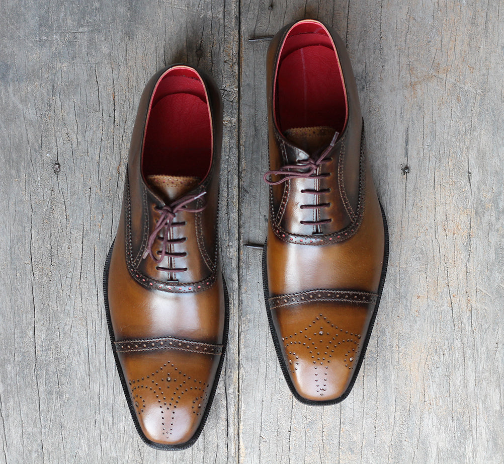 Handmade Men's Brown Cap Toe Brogue Leather Lace Up Shoes, Men Designe ...