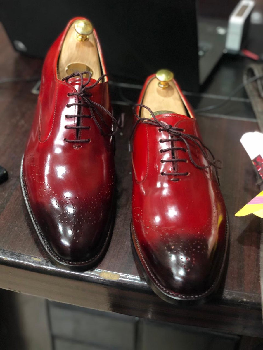 Handmade Men's Burgundy Brogue Toe Leather Lace Up Shoes, Men Designer ...