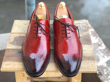 Load image into Gallery viewer, Handmade Men&#39;s Burgundy Brogue Toe Leather Lace Up Shoes, Men Designer Dress Formal Luxury Shoes - theleathersouq