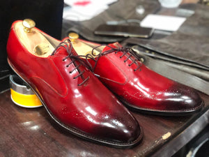 Handmade Men's Burgundy Brogue Toe Leather Lace Up Shoes, Men Designer Dress Formal Luxury Shoes - theleathersouq