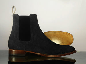 Handmade Men's Black Suede Chelsea Boots, Men Ankle Boots, Men Designer Fashion Boots - theleathersouq