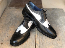 Load image into Gallery viewer, Handmade Men&#39;s White Black Wing Tip Brogue Leather Lace Up Shoes, Men Designer Dress Formal Luxury Shoes - theleathersouq