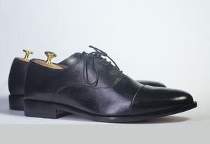 Handmade Men's Black  Cap Toe Leather Lace Up Shoes, Men Designer Dress Formal Luxury Shoes - theleathersouq