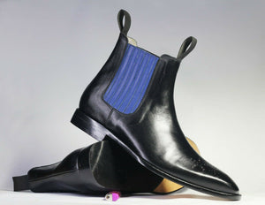 Handmade Men's Black Leather Brogue Toe Chelsea Boots, Men Ankle Boots, Men Designer Fashion Boots - theleathersouq