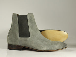 New Men's Handmade Gray Suede Chelsea Boots, Men Ankle Boots, Men Designer Boots - theleathersouq