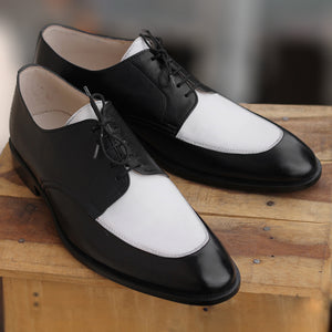 Handmade Men's Two Tone Black White Leather Lace Up Shoes, Men Designer Dress Formal Luxury Party Shoes - theleathersouq