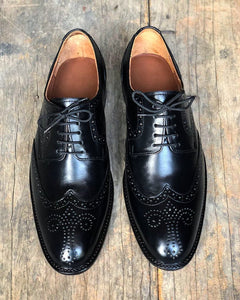 Handmade Men's Black Leather Wing Tip Brogue Lace Up Shoes, Men Designer Dress Formal Luxury Shoes - theleathersouq