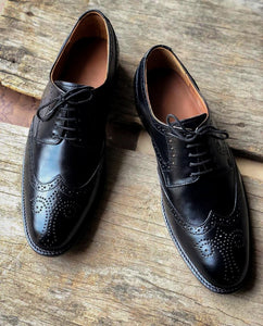 Handmade Men's Black Leather Wing Tip Brogue Lace Up Shoes, Men Designer Dress Formal Luxury Shoes - theleathersouq