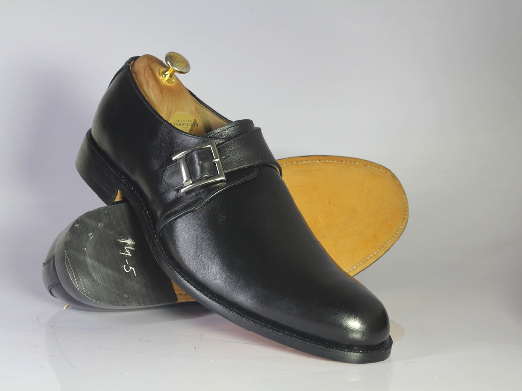 Men's Handmade Black Leather Monk Strap Shoes, Men Designer Dress Formal Luxury Shoes - theleathersouq