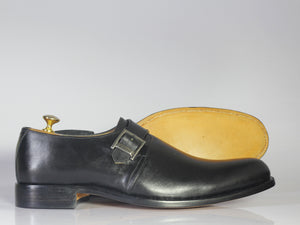 Men's Handmade Black Leather Monk Strap Shoes, Men Designer Dress Formal Luxury Shoes - theleathersouq