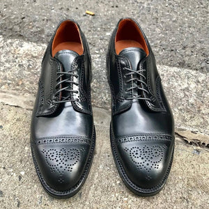 Handmade Men's Black Leather Cap Toe Brogue Lace Up Shoes, Men Designer Dress Formal Luxury Shoes - theleathersouq