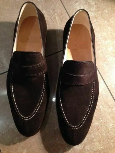 Handmade Men's Chocolate Brown Leather Suede Penny Loafers, Men Designer Dress Formal Luxury Shoes - theleathersouq